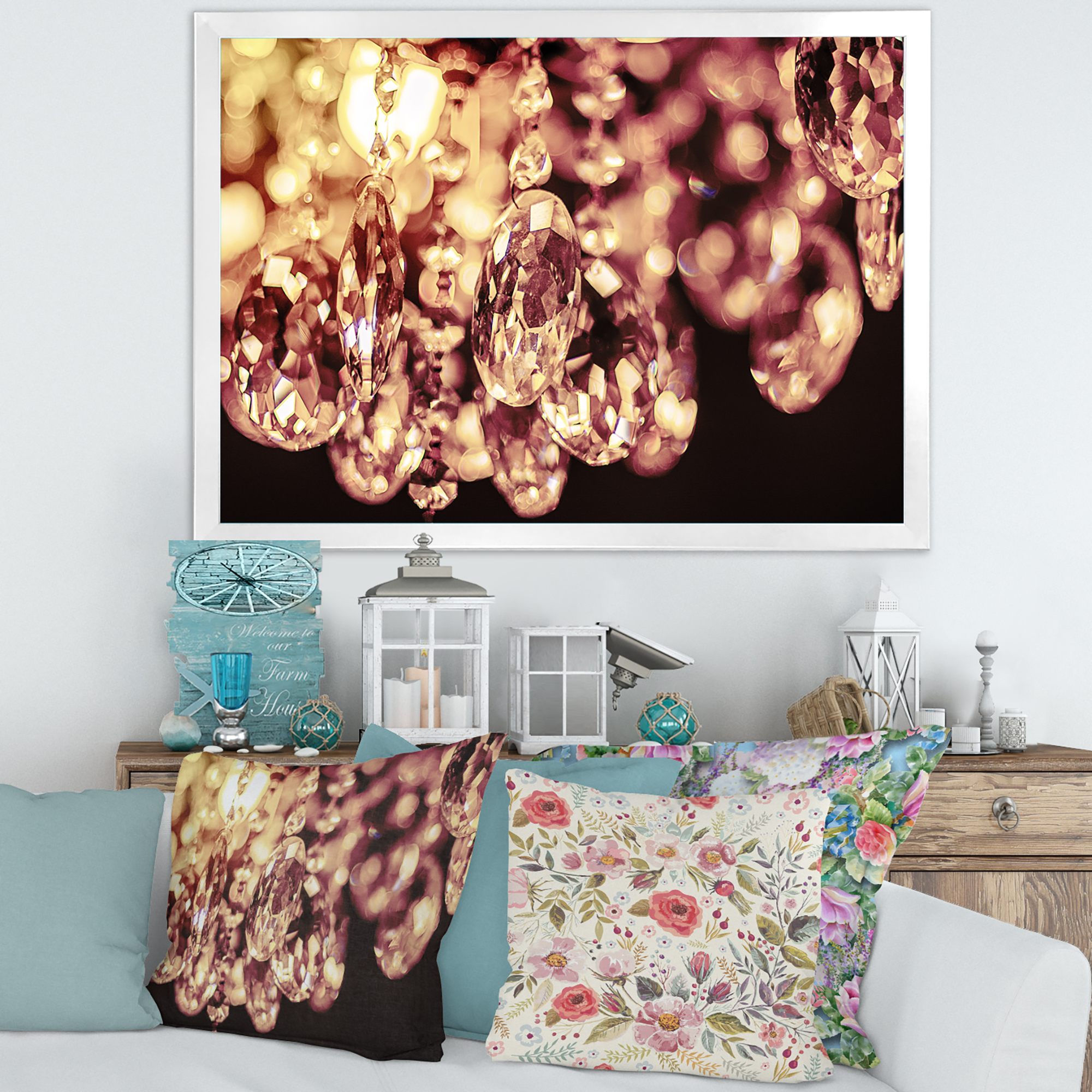 Designart 'Chandelier With Chrystak Hanging' Modern Framed Art Print