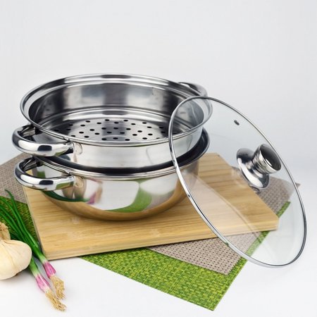 - Moaere Classic Stainless Steel 3 Tier Steamer Pot Steaming Cookware Saucepot Rice Cooker Double Boilder with Visible Cover