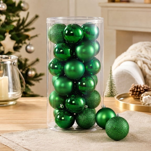 Ltvvegg 24 Pcs 2" Christmas Balls Ornaments Glittering Plastic Hanging Decorations Balls Christmas Tree Pendants for Xmas Tree Decorations, Green