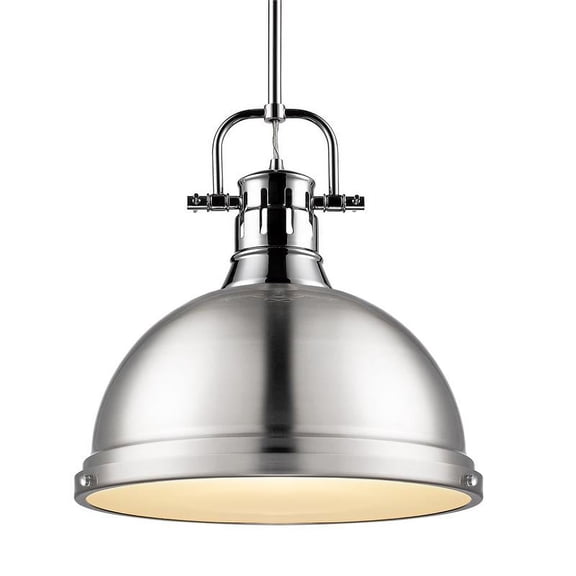 3604-L CH-PW-Golden Lighting-Duncan - 1 Light Rod Pendant in Classic style - 14.63 Inches high by 14 Inches wide-Chrome Finish-Pewter Shade Color