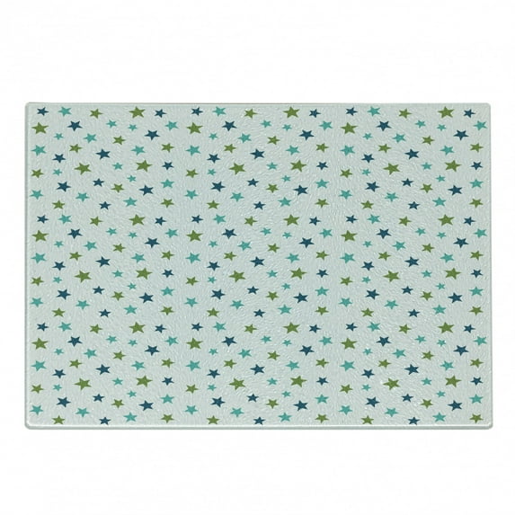 Star Cutting Board, Repetitive Abstract Simplistic Sky Objects Pattern, Decorative Tempered Glass Cutting and Serving Board, in 3 Sizes, by Ambesonne