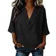 thumbnail image 2 of Uootdi Women's Shirts Collared V Neck 3/4 Sleeve Linen Blend Solid Blouses Casual Daily Style Lightweight Breathable Loose Fit Tops Gift, 2 of 6