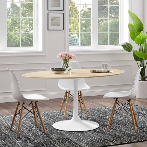 Modway Lippa 60" Oval Natural Wood Grain Dining Table in White Natural