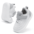 thumbnail image 5 of Toddler Sneakers Baby Boys & Girls Barefoot Shoes Lightweight Breathable Walking Running Tennis Athletic Sport Shoes White Gray 18-24 Months Size 7, 5 of 9