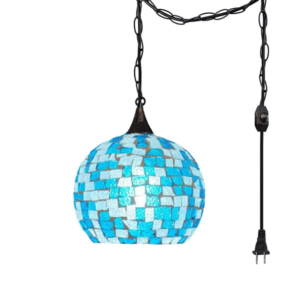 Kiven 1-Light Plug in Pendant Light,Tiffany-Style Hanging Light with 15FT Cord,Dimmable Ceiling Pendant Light for Bedroom Hallway Kitchen Island, E26 Socket