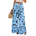 thumbnail image 2 of Women's 2026 Boho Print Wide Leg Pants Elastic Waist Flowy Beach Palazzo Lounge Trousers Dark Blue S, 2 of 7