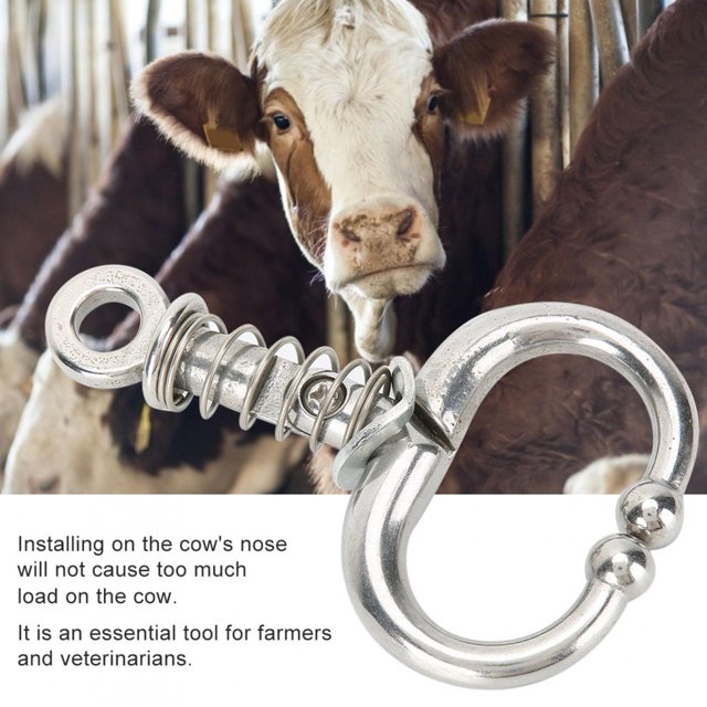 Cattle Nose Clamp, Stainless Steel Spring Type Bull Cow Cattle Nose Ring Automatic Cow Spring Nose Pliers Cattle Nose Plier Farm Animals Equipment Accessory for Cows,