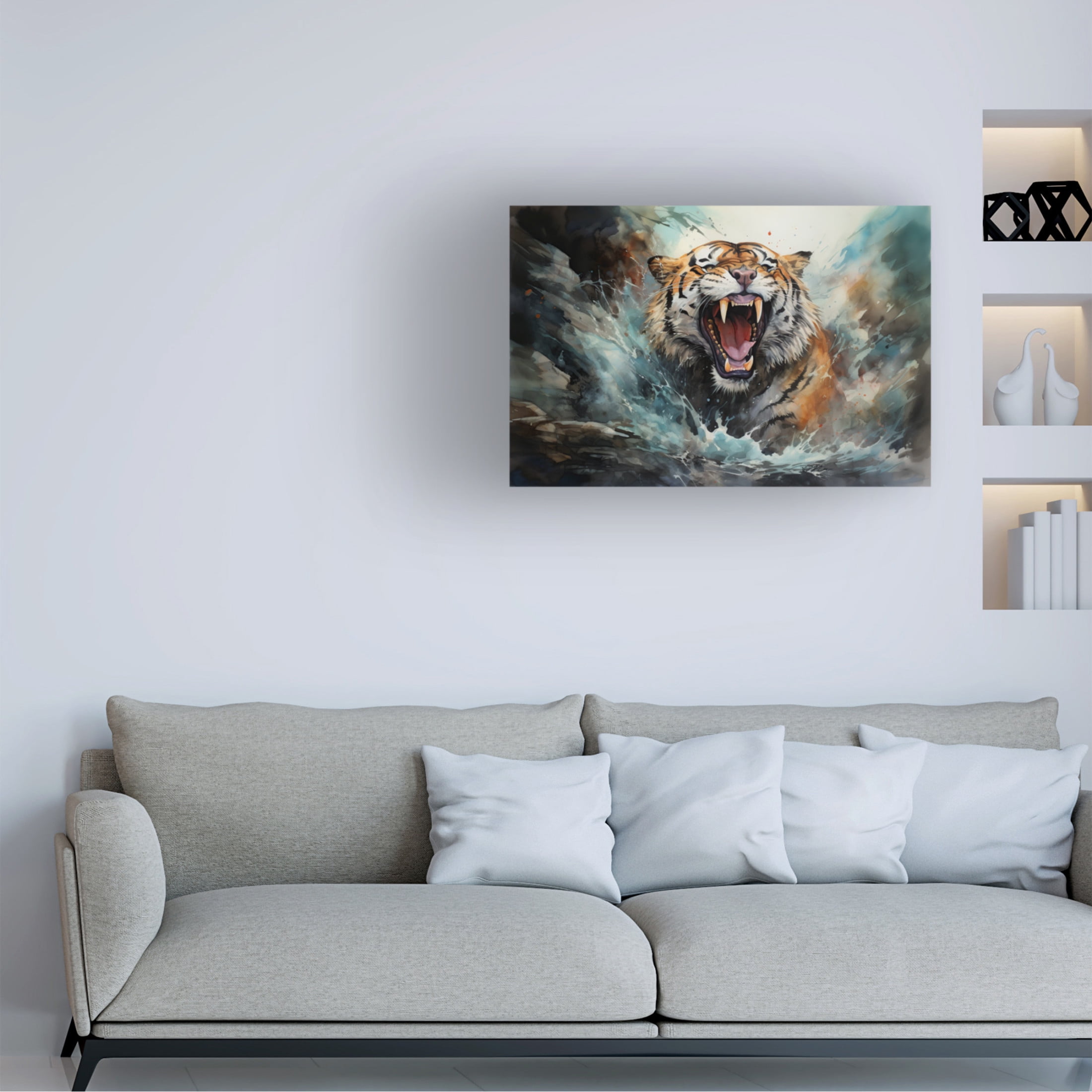 Canvas Wall Art - Momart 'Wild Life Of Predators In Watercolor 1' Wall Art for Living Room, Bedroom, or Office Décor by Trademark Fine Art - 24 x 16 Inches