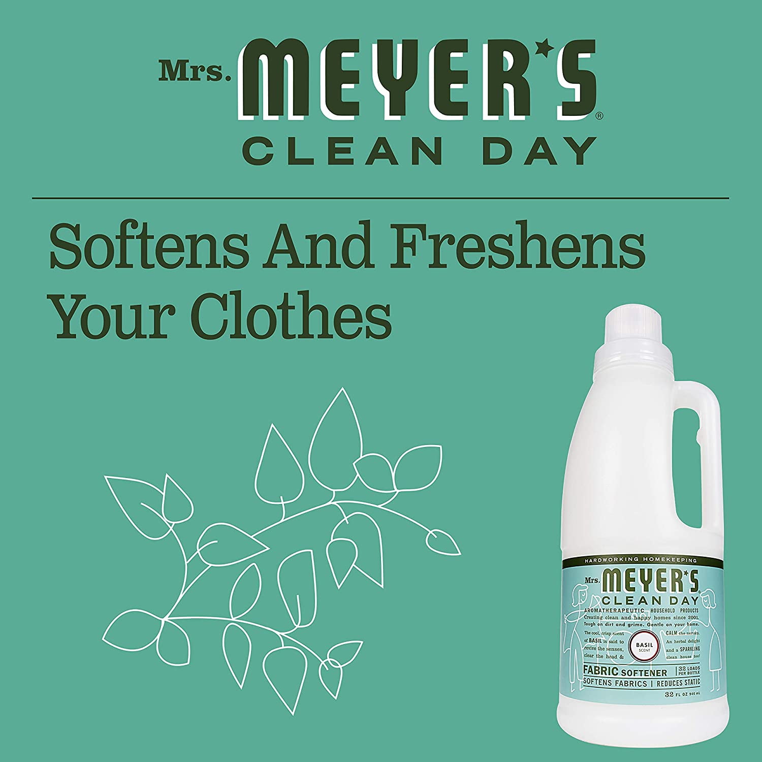 Mrs. Meyers Clean Day Fabric Softener Basil Scent 32 oz 6 Pack Bulk Case