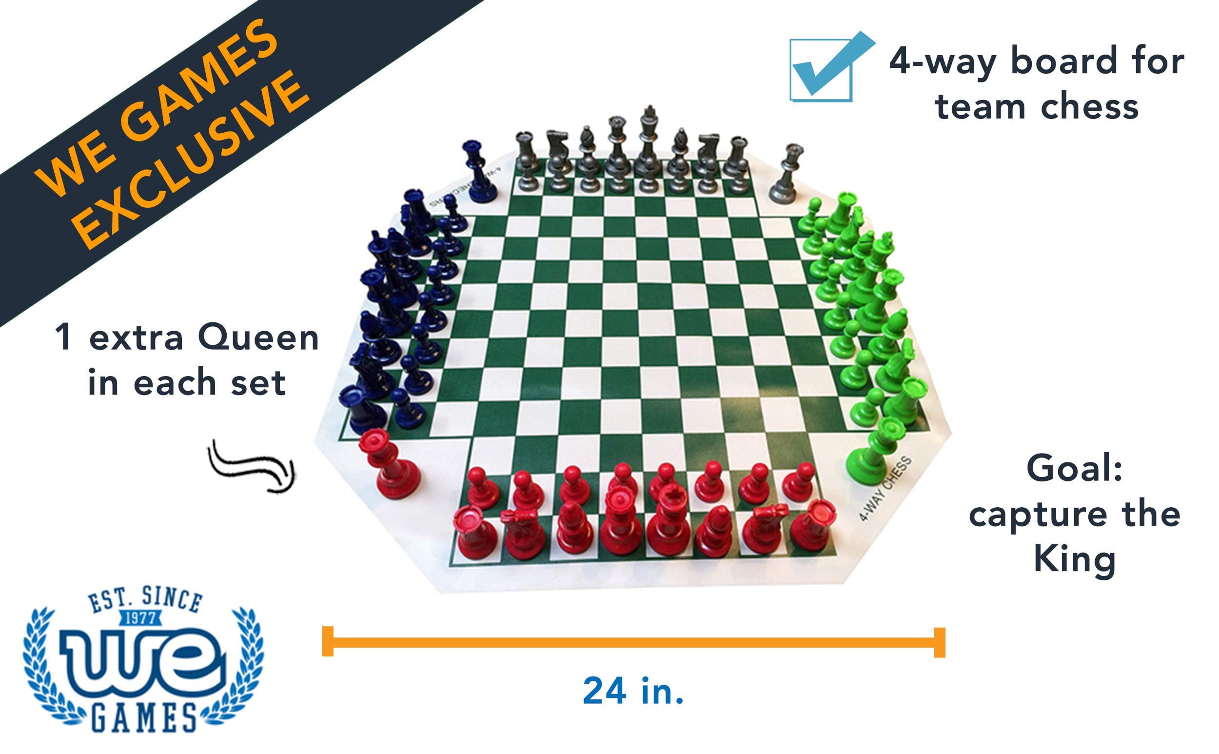 Four Player Chess Set Combination - Single Weighted, 4-Player Vinyl Board