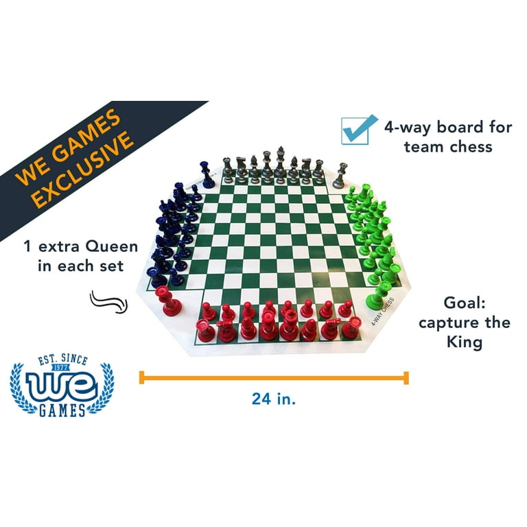 WE Games Four Player Chess Set - 4 Sets of Chess Pieces -2-4 Player Wood  Expressions, Inc.