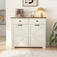 thumbnail image 2 of Farmhouse Double Tilt Out Trash Cabinet for 20 Gallon Trash Cans, Free Standing Recycling Cabinet with Hideaway Drawer, Barn Door Style Laundry Sorter Cabinet, 2 of 9