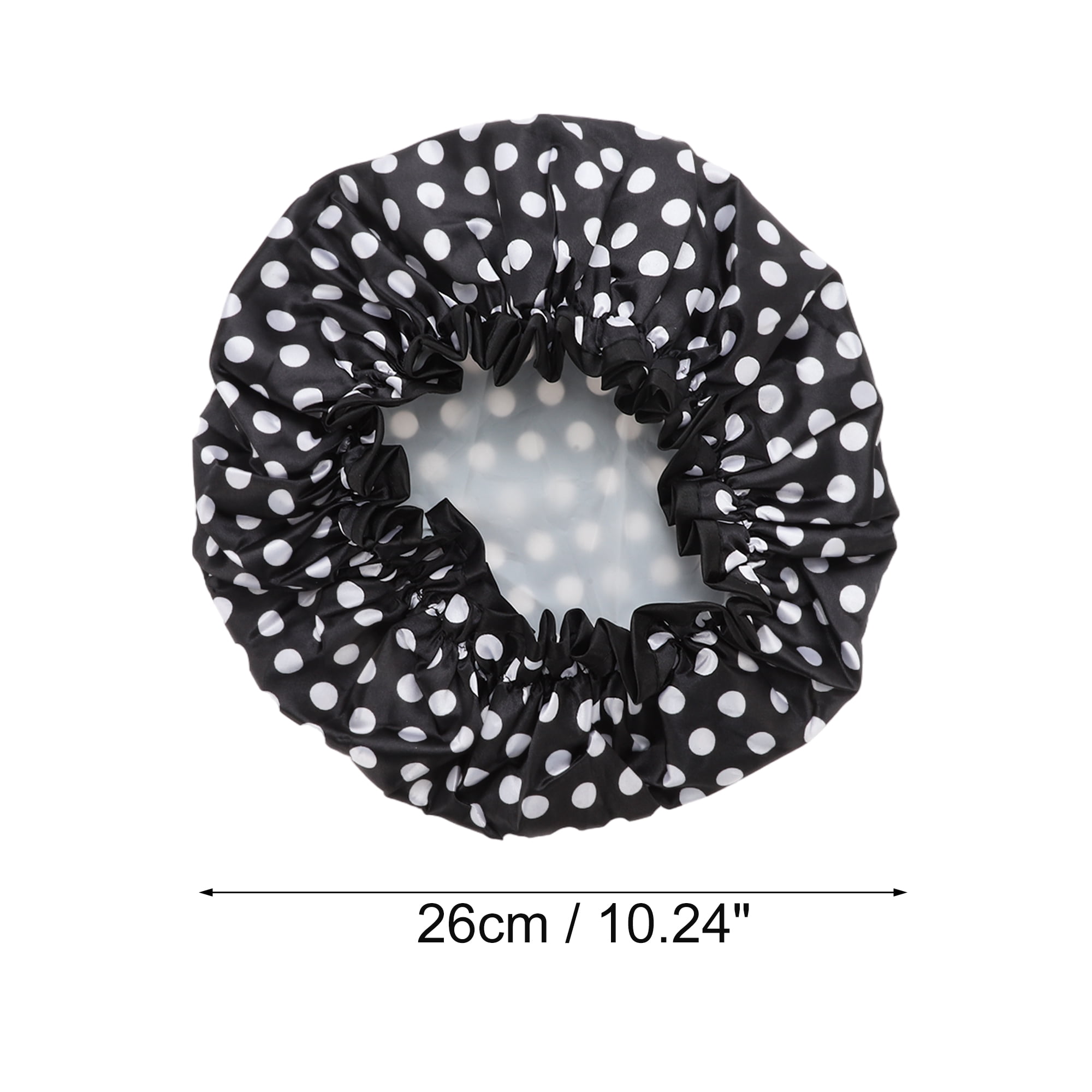 Unique Bargains Double Layer Dots Shower Cap Black White 1 Pc