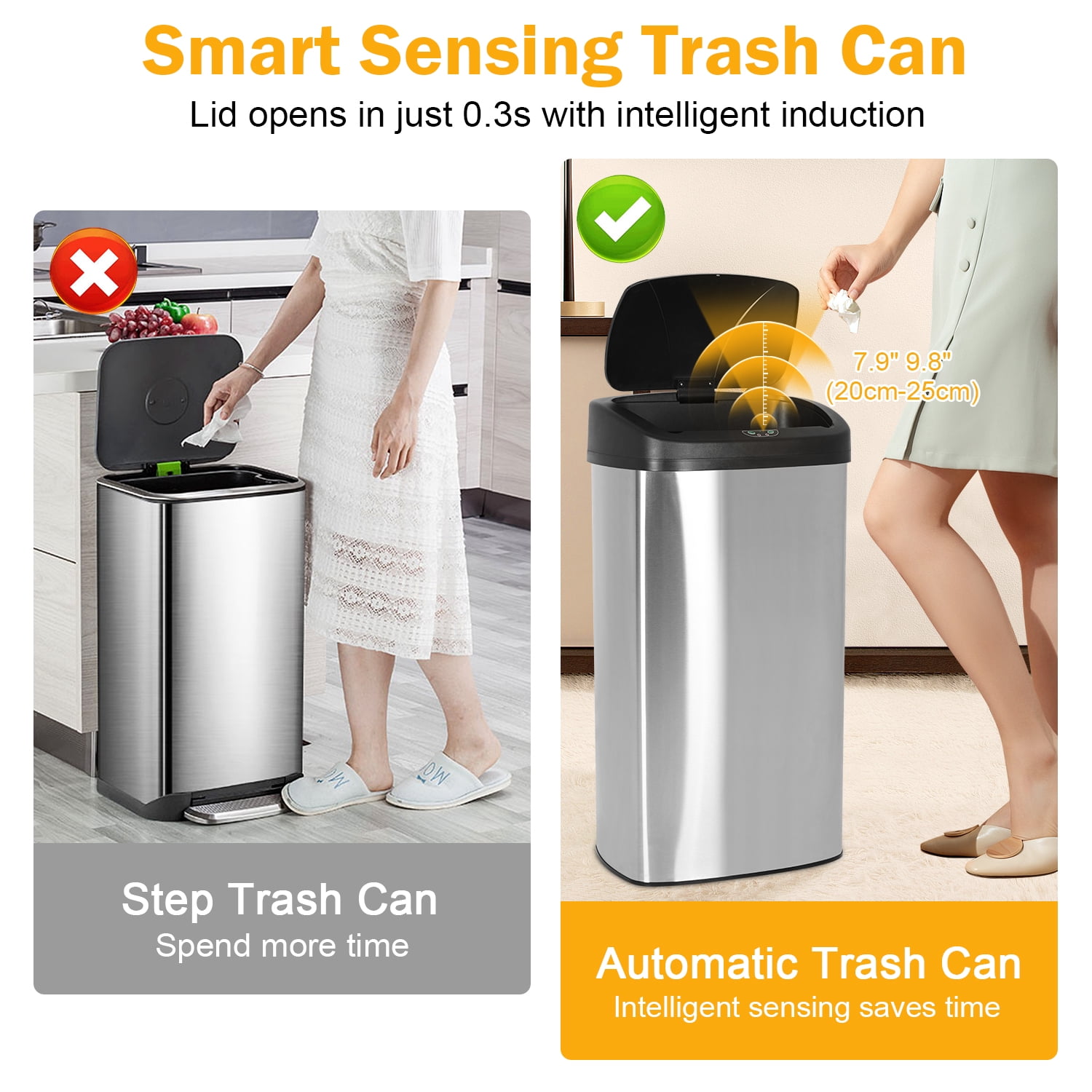 Automatic Trash can 22 Gallons Garbage Can Large Kitchen Trash Can  Stainless Steel   Trash can with Lid for Kitchen, Home, Office, Silver