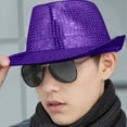thumbnail image 4 of Men's Sparkling Sequin Jazz Hat, Stage Performance Fedora Hat with All Over Glitter, Festival Party Costume Hat for Dance, Halloween, Cosplay and Themed Events Dark Purple, 4 of 4