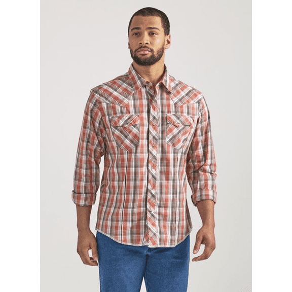 Wrangler Orange Plaid Print - Mens Shirt - 112337980
