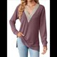 thumbnail image 3 of Blusas de Otoño para Mujer, con Escote en V, Encaje, Larga, Holgadas, con Ribete de Bloques de Color, Moda 2025 Rojo Púrpura M, 3 of 10