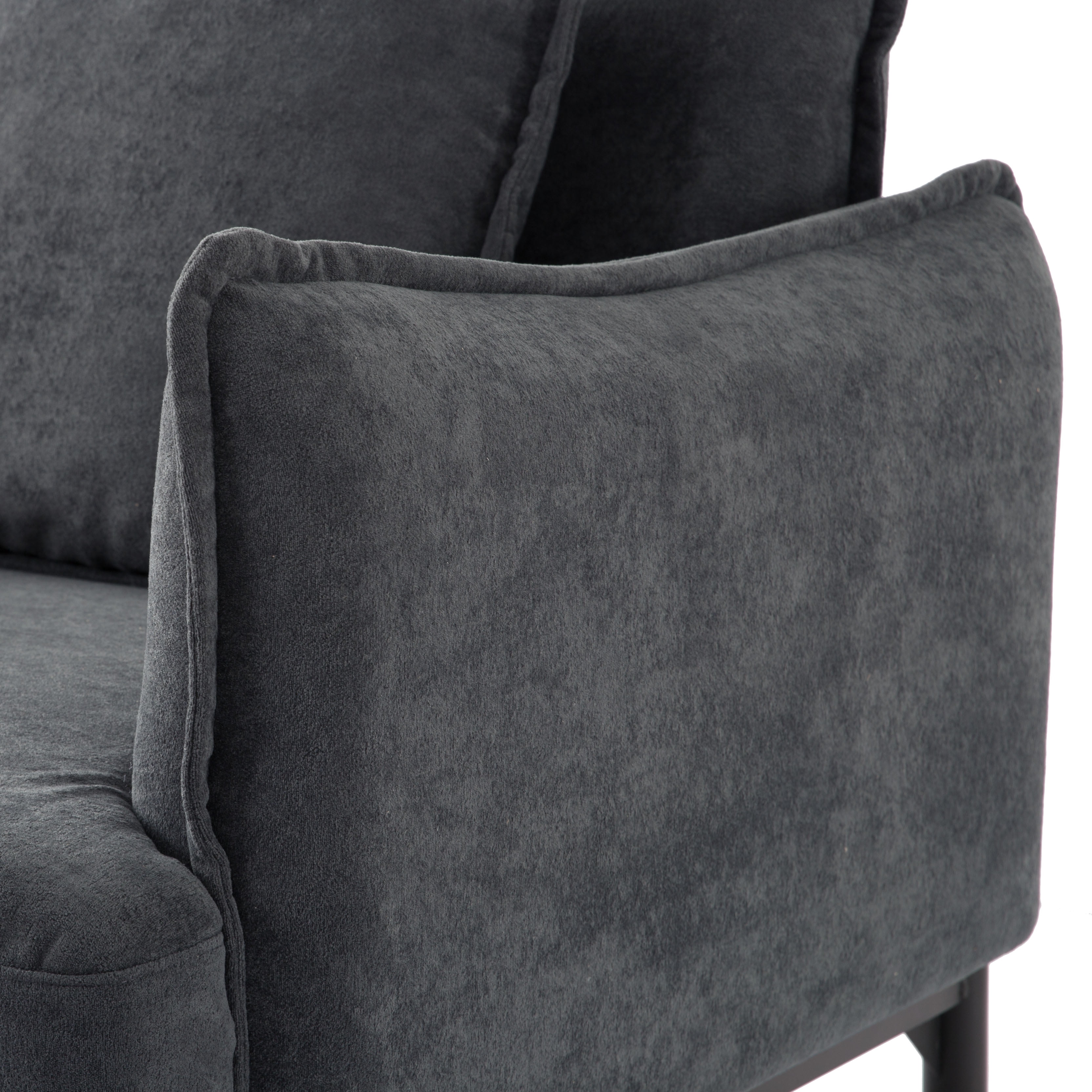 BSHTI 32.48" Modern Accent Chair with Curved Armrest, Upholstered Living Room Chair with Pillow, Solid Wood Frame & Metal Base, Non-Slip, Easy Assembly, Dark Grey
