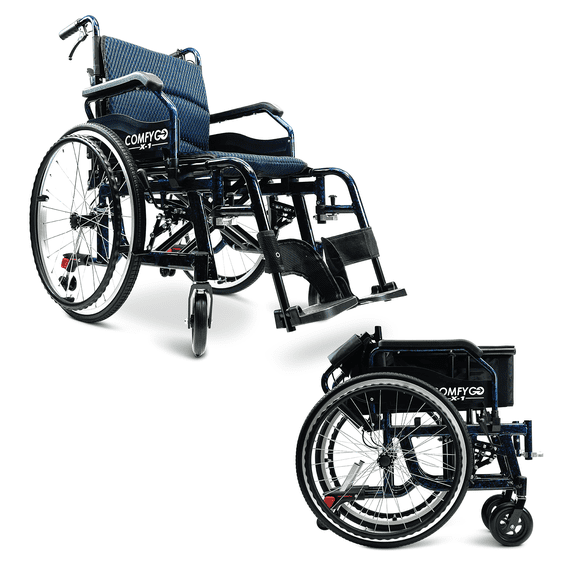 Lightweight Foldable Self Propelled Wheelchair - Self-Propelled Transfer Wheelchairs - X-1 | Blue