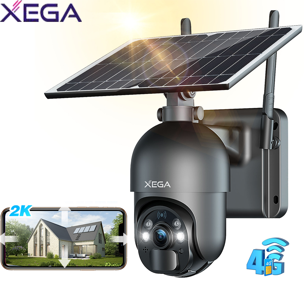 Xega XG-S20-3MP-US4G Outdoor 3G/4G LTE Cellular 2K 4MP PTZ Surveillance Camera with Rechargeable Battery, Black, 1