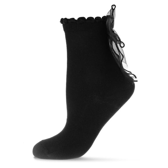 MeMoi Women's Flowing Ribbon Back Scalloped Edge Crew Socks - Womens - Female, 9-11, Black