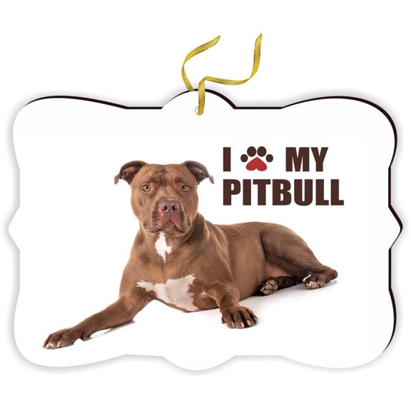 Paw Print I Love my - Pitbull - Brown - for Car Interior Rear View Mirror Hanger Car Accessories Interior Decoration Hanging Ornament Fancy Christmas Tree Ornament for Christmas
