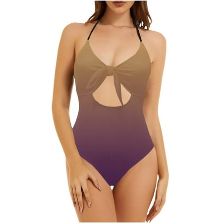 POROPL Women One Piece Swimsuits Bikini Halter Top Swim Thin Cutout Print Swim Size S-2XL