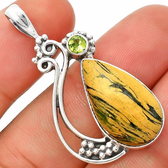 Cyber Web Chrysocolla Stone & Peridot 925 Sterling Silver Pendant Jewelry P-1573 SDP148732