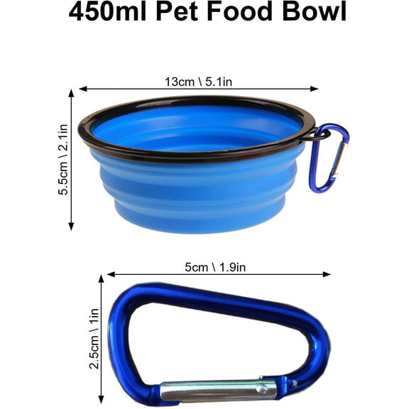 FrenchyB Collapsible Dog Bowl 2 Pack | Folding and Expandable Silicone Bowl for Dog/Cat Food and Water Feeding, Portable Travel Bowl Blue and Green (450ml)