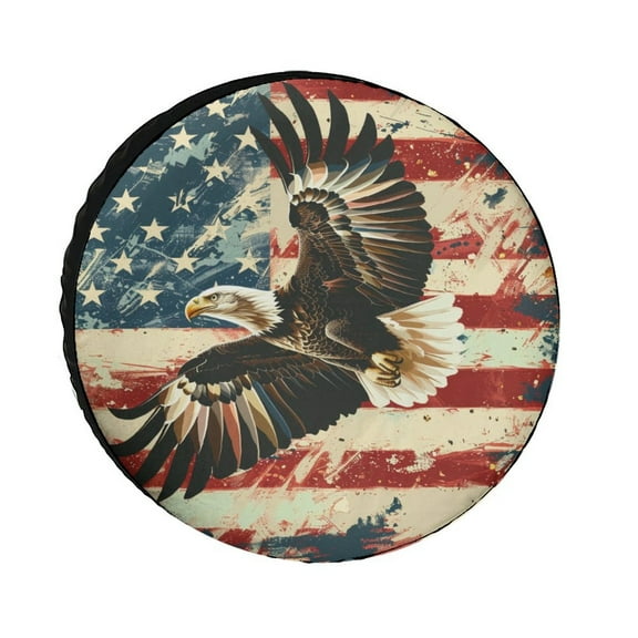Heavy Duty Spare Tire Cover 12 Inch Bald Eagle American Flag Wheel Protectors Weatherproof Memorial Day Patriotic Universal Fit for Trailers SUV Truck Camper Travel