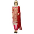 thumbnail image 4 of Atasi Women's Polyester Double Layered Straight Beige Suit Set Indian Dress-4, 4 of 9