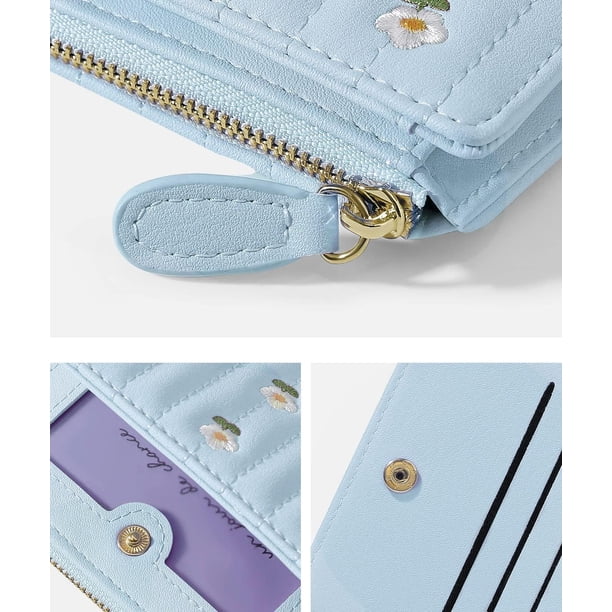 Cartera Con Estampado De Flores Lindas Para Niñas, Cartera Estética Pequeña De Tres Pliegues, Monedero De Cuero De PU, Bolsillo Para Tarjetas, Monedero Con Ventana (azul) | Bodega Aurrera En Línea