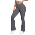 thumbnail image 2 of ClodeEU Women's High Waist Flare Leg Yoga Pants,Solid Color Quick Dry Stretch Workout Leggings Gray,Women's Plus L, 2 of 7