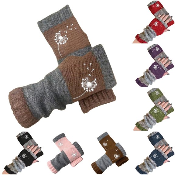 Daznico Winter Gloves, Autumn Winter Open Toe Knit with Patchwork Embroidery for Warm Mittens Style Touchscreen Friendly Cozy