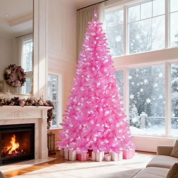7.5FT Prelit Pink Christmas Tree, 1300 Branch Tips 400 Cold Warm Light for Holiday Indoor Outdoor Decoration