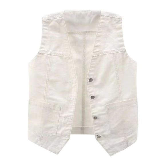 Wijhcboe 2025 Womens Sleeveless Denim Vest Jean Romper V Neck Button Down Oversized Jean Jacket for Women Jean Jacket Roll Sleeve Utility Jacket Lace up Denim Jacket Jean Dresses for Ladies