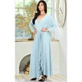 thumbnail image 2 of KOH KOH Long Sleeve Asymmetric Slit Fall Winter Evening Flowy Empire Waist Full Floor Length Cocktail Formal V-Neck Tall Maxi Dress Gown For Women Sky Baby Light Blue X-Large US 14-16 NT060, 2 of 5