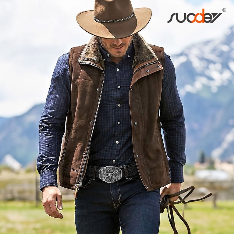 SUOSDEY Western Cowboy Leather Belt, Brown photo 4