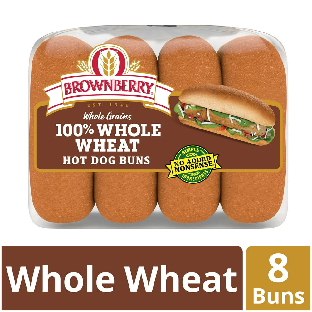 Brownberry Whole Grains 100 Whole Wheat Hot Dog Buns, Soft & Hearty, 8