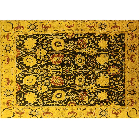 Ahgly Company Indoor Rectangle Oriental Yellow Industrial Area Rugs, 3' x 5'
