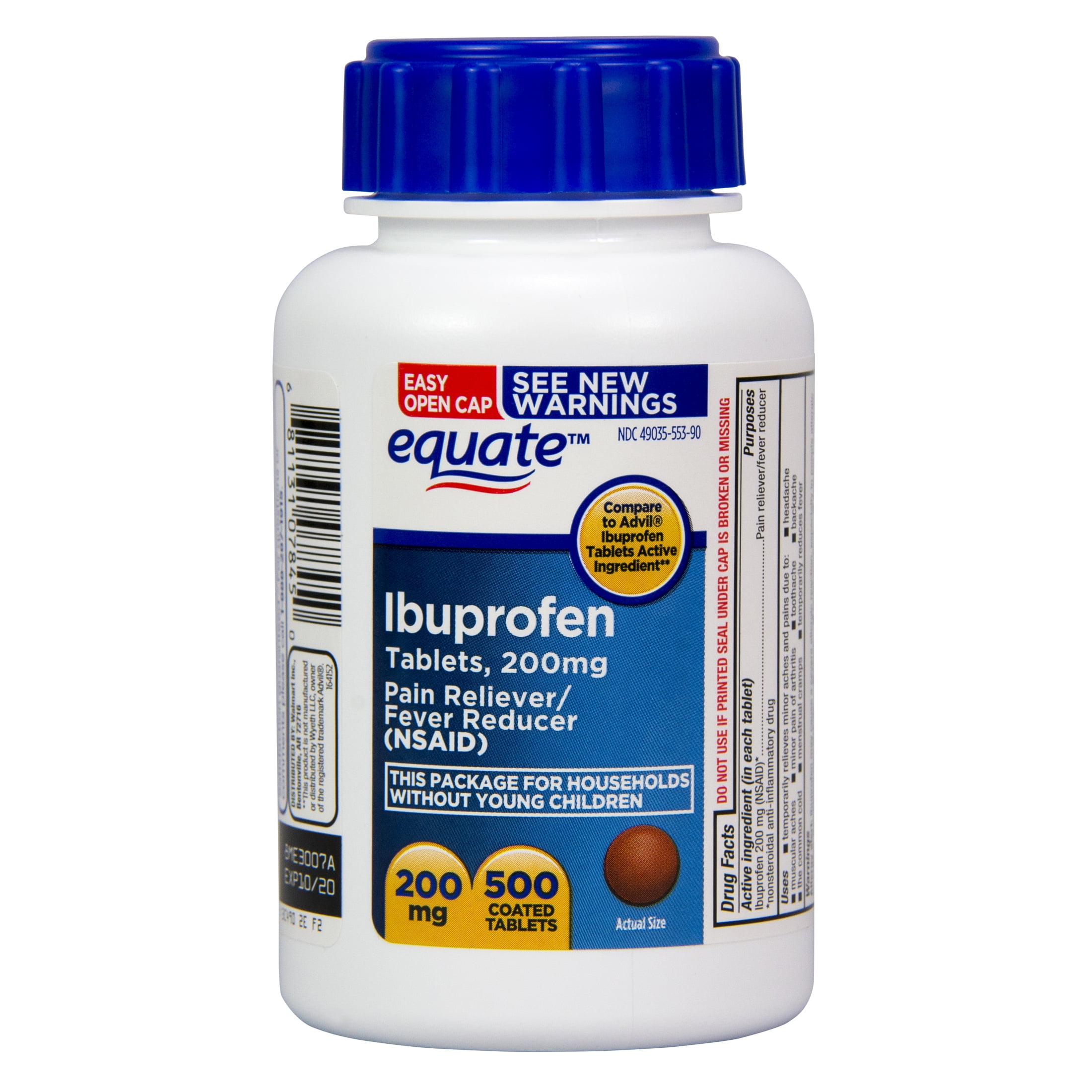 Equate Pain Relief Ibuprofen Coated Tablets, 200 mg, 500 Ct
