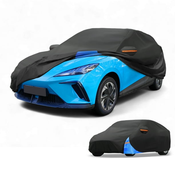 Funda para automóvil Unique Bargains impermeable para todo clima, protección exterior completa contra el sol y la lluvia, para MG 4 210D-PU negro y azul con franjas reflectantes