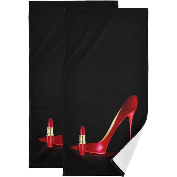 Black Red Hand Towels for Bathroom Kitchen Set of 2 High Heels Lipstick Modern Fashion Women Soft Absorbent Kitchen Towel Decorative Bathroom Towels for Bath Guest Shower Face Hair 14"x28"