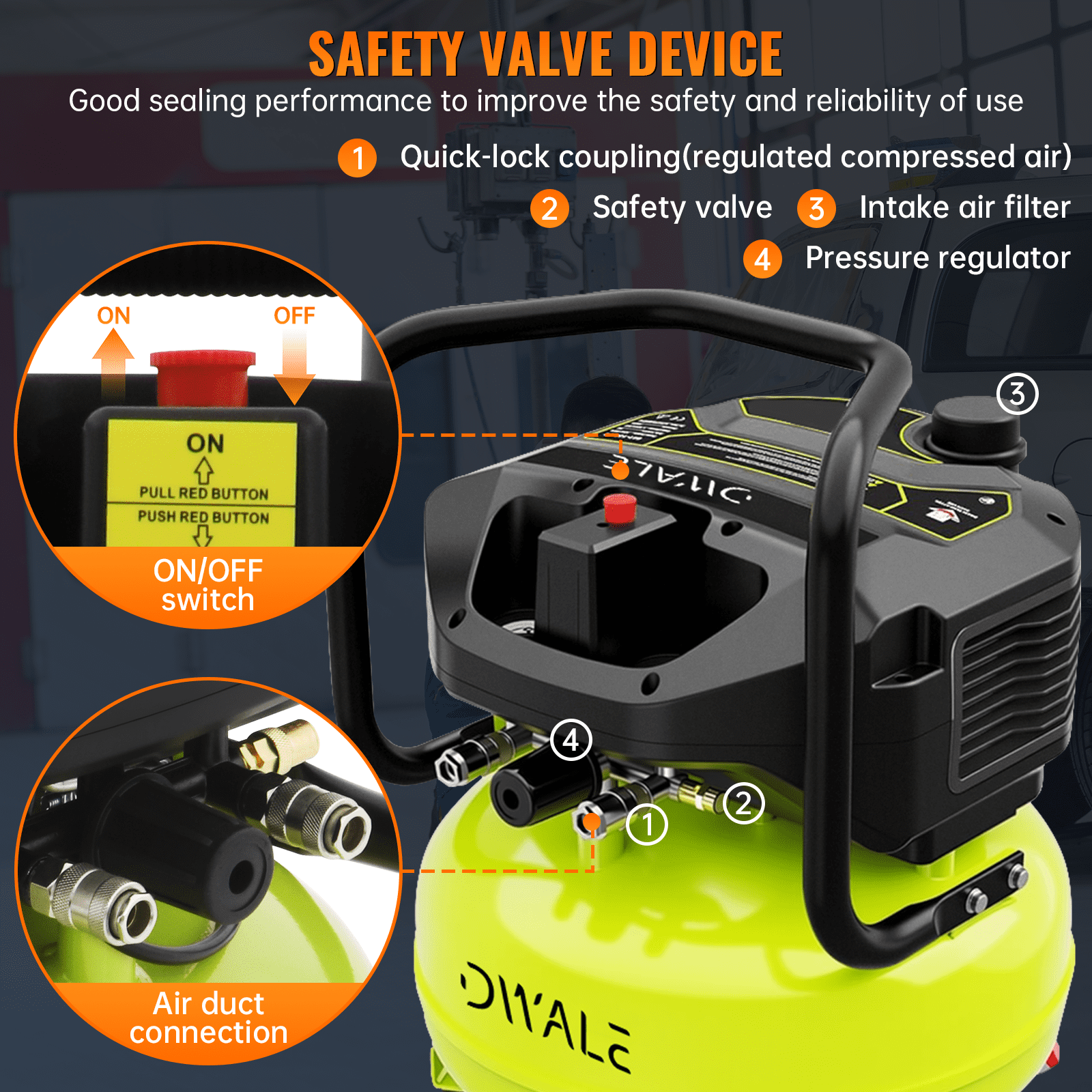 6.3 Gallon Air Compressor,1.5HP 3.2SCFM @90PSI Ultra Quiet and Oil-Free Air Compressor,115PSI Max Pressure,75 dBA Noise Level,Oil Free Compressor Tank for Auto Repair, Tire Inflation, Spray Painting
