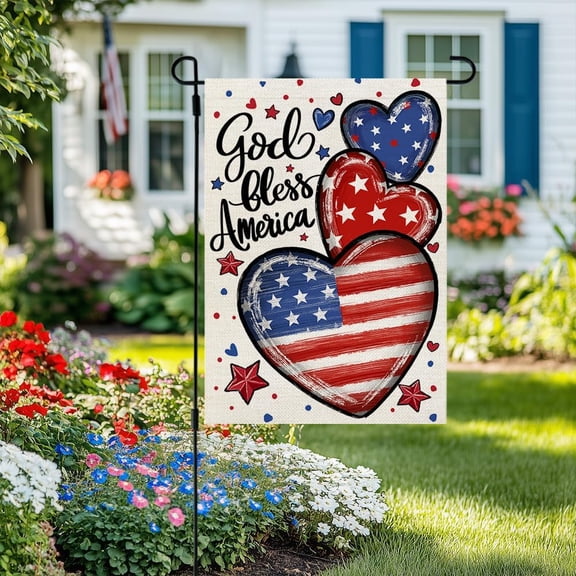 Double Sided Red Burlap Garden Flag 12x18 Inch Valentine's Day Hearts Love Small Yard Decor