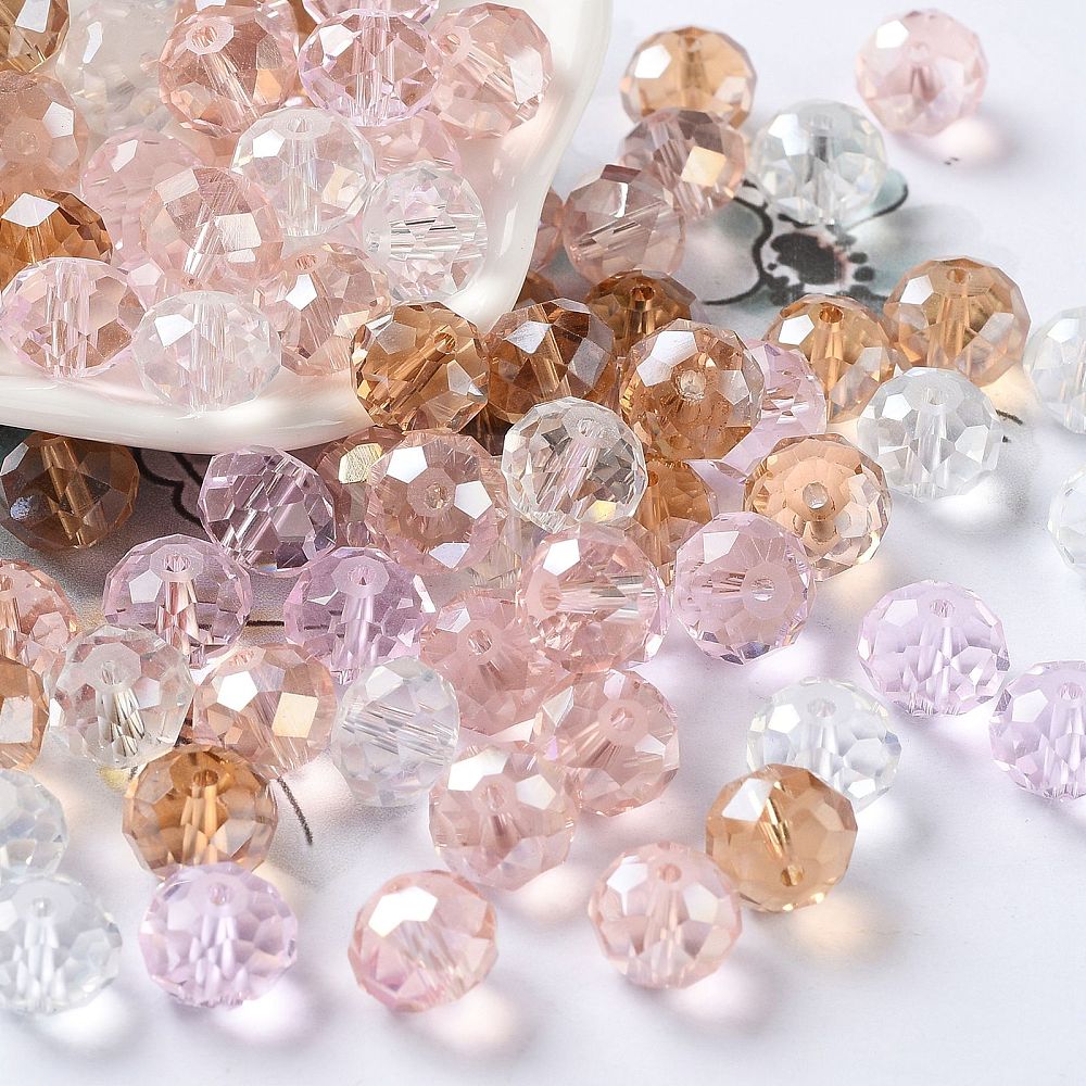 Glass Beads Faceted Rondelle Pearl Pink 10x8mm Hole: 1mm about 560pcs/500g