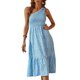 thumbnail image 1 of Vestido informal de mujer con un solo hombro fruncido y dobladillo empalmado, sin mangas para citas, vestido de verano con flores azules, 1 of 6