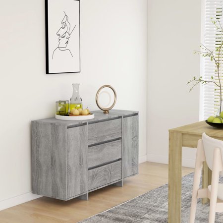 Anself Sideboard with 3 Drawers Gray Sonoma 47.2in x 16.1in x 29.5in Engineered Wood Storage Cabinet Sofa End Table for Living Room  Bedroom  Home Furniture