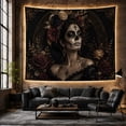 thumbnail image 6 of Gothic Sugar Skull Woman Portrait with Burgundy Flowers and Black Lace, Moody Gothic for Skull Art Lovers, Dark Portrait Art, Halloween Gift Tapestry Wall Hanging for Bedroom and Living Room, 6 of 7