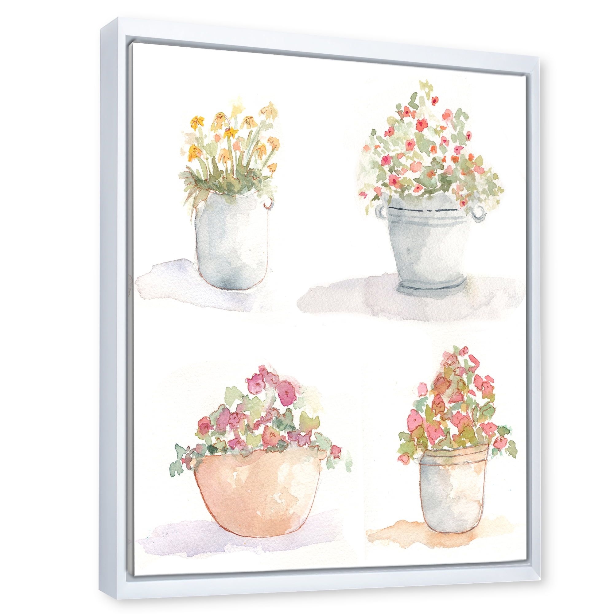 Designart 'Abstract Four Outdoor Flower Pots' Traditional Framed Canvas Wall Art Print